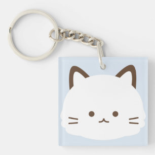 Porte-clés Chat au visage mignon sur fond bleu pastel