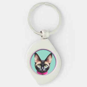 Porte-clés Chat aux yeux frappants par miroir circulaire