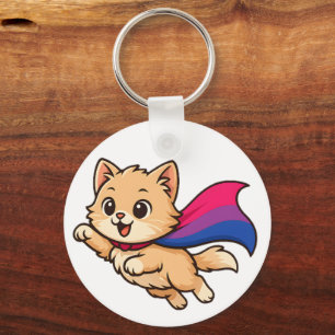 Porte-clés Chat avec Bisexual Pride Cape - Cute Bi Design