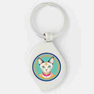 Porte-clés Chat avec yeux frappants par miroir circulaire