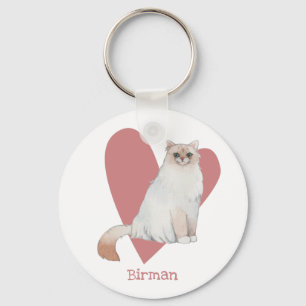 Porte-clés Chat Birman Aquarelle Kitty Coeur rose