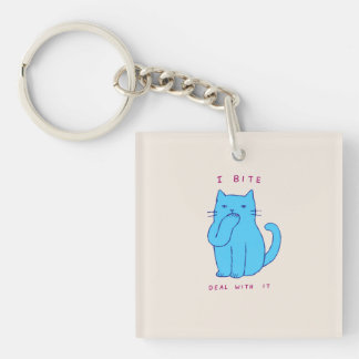 Porte-clés Chat Bleu Impertinent Je Mords Fais En Sorte Pour