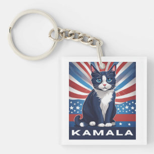 Porte-clés Chat bleu pour Kamala 2024 Démocrate aux élections