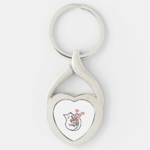 Porte-clés Chat buvant du lait de boba chaton