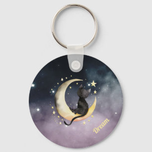 Porte-clés Chat caricature mignon sur la lune