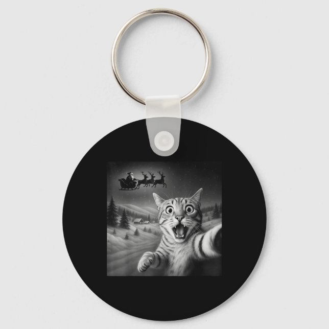 Porte-clés Chat Chocs Drôle Selfie Père Noël Sleigh Noël Ni (Recto)