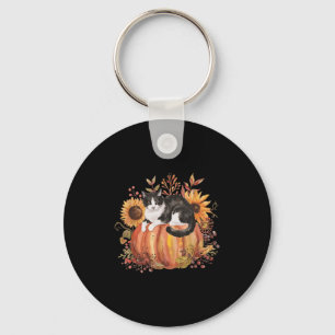 Porte-clés Chat Citrouille Automne Tuxedo Sunflower Thanksgiv