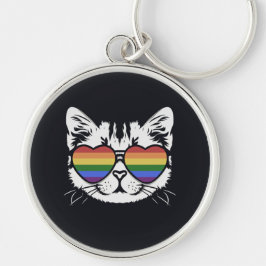 Porte-clés Chat cool avec lunettes de drapeau LGBT Fierté