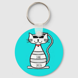 Porte-clés Chat cool avec lunettes de soleil nom personnalisé