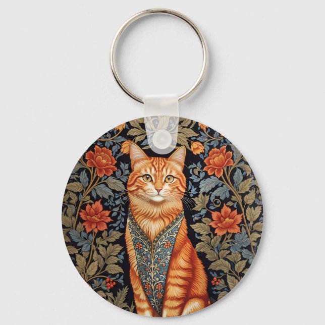 Porte-clés Chat de gingembre William Morris Inspiré Floral (Recto)