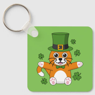 Porte-clés Chat de la Saint Patrick avec dessin Shamrock
