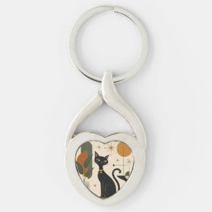 Porte-clés chat de milieu de siècle