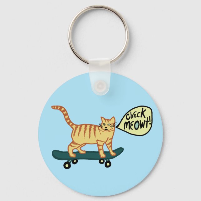 Porte-clés Chat de planche à roulettes MEOWT (Recto)