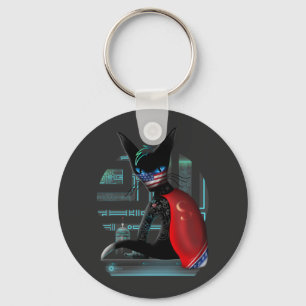 Porte-clés Chat de Siamese Cyberpunk Ninja