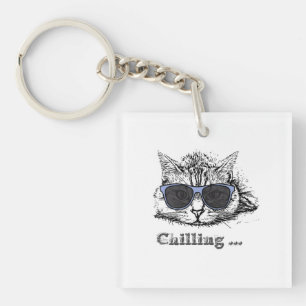 Porte-clés Chat Drôle Chilling Avec De Mignonnes Lunettes De