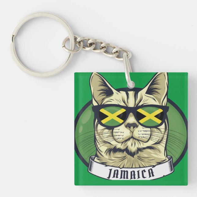 Porte-clés Chat drôle en Jamaïque Lunettes de soleil (Devant)