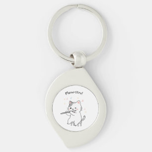 Porte-clés chat drôle jouant de la flûte