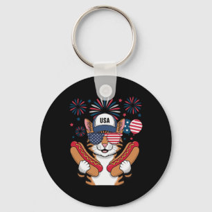 Porte-clés Chat drôle patriotique hotdog américain drapeau am