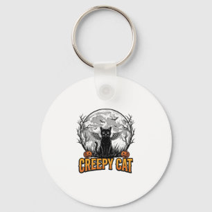 Porte-clés Chat effrayant Halloween Dessin de gravure vintage