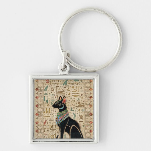 Porte-clés Chat égyptien - Bastet sur le papyrus (Devant)