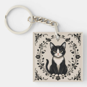 Porte-clés Chat élégant noir et blanc