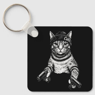 Porte-clés Chat Gangster Tatoué Art Kitty Streetwear Cool