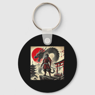 Porte-clés Chat Graphique Guerrier Samouraï Chat Ninja Japona