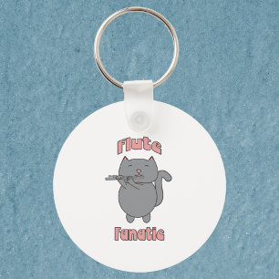 Porte-clés Chat Gris Jouant de la Flûte Musicien Drôle