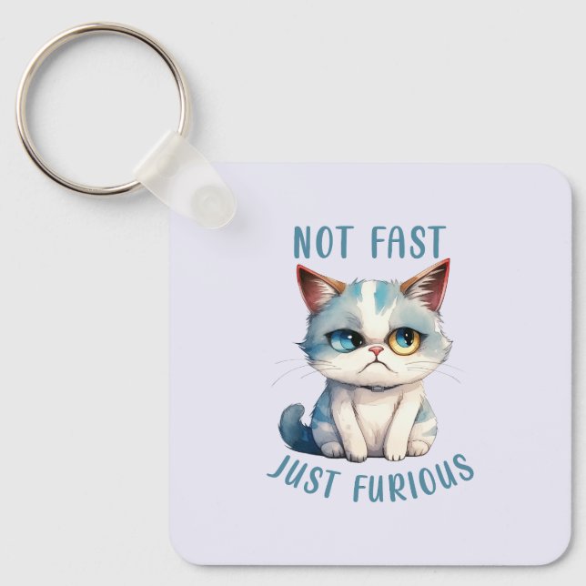 Porte-clés Chat Grumpy - Pas Rapide, Juste Furieux (Recto)