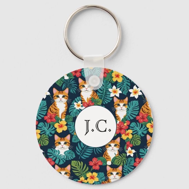 Porte-clés Chat Hawaiian style chemise motif gingembre tropic (Recto)