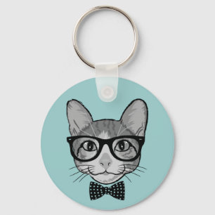Porte-clés Chat Hipster avec nœud papillon à pois