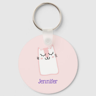 Porte-clés Chat Kitty Rosée Coussin Rose Cute Personnalisé