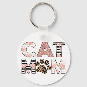 Porte-clés Chat Maman Rose Floral & Leopard Paw