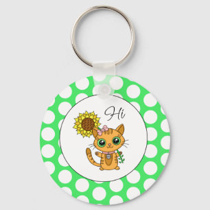 Porte-clés Chat mignon avec tournesol et Pois