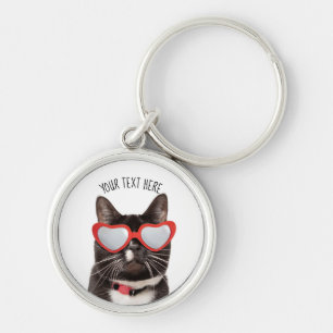 Porte-clés Chat mignon dans les lunettes de coeur