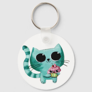 Porte-clés Chat mignon de Kitty avec le petit gâteau de