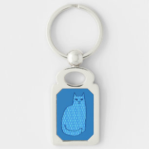Porte-clés Chat moderne du milieu du siècle, Cobalt et Bleu c