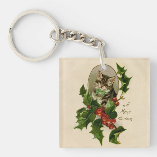 Porte-clés Chat Noël Joyau Holly Kitten Art antique (Devant)