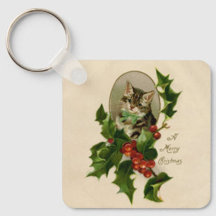 Porte-clés Chat Noël Joyau Holly Kitten Art antique
