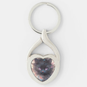 Porte-clés Chat noir aquarelle mystique   Chat mignon