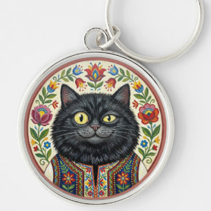 Porte-clés Chat noir d'art populaire balkanique