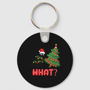 Porte-clés Chat Noir Drôle Poussant Arbre De Noël Sur Chat Wh