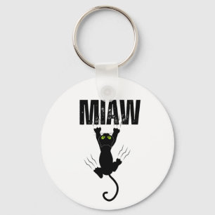 Porte-clés Chat Noir Drôle qui griffe "MIAW" Graphique