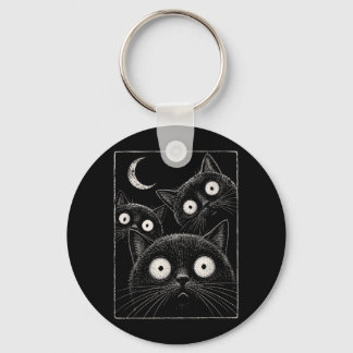 Porte-clés Chat noir effrayant lune gothique mignon Halloween