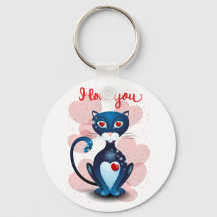 Porte-clés Chat noir en amour