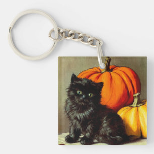 Porte-clés Chat noir et citrouilles de Halloween vintage