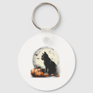 Porte-clés Chat noir Halloween Lune Éffrayante Citrouille d'o