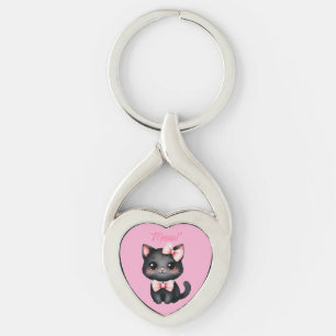 Porte-clés Chat noir mignon avec cabot pour la décoration d'H