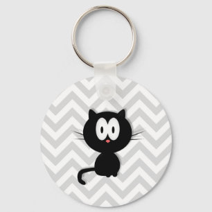 Porte-clés Chat noir sur chevron gris