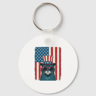 Porte-clés Chat Patriotique Drapeau Gravure Vintage Design de